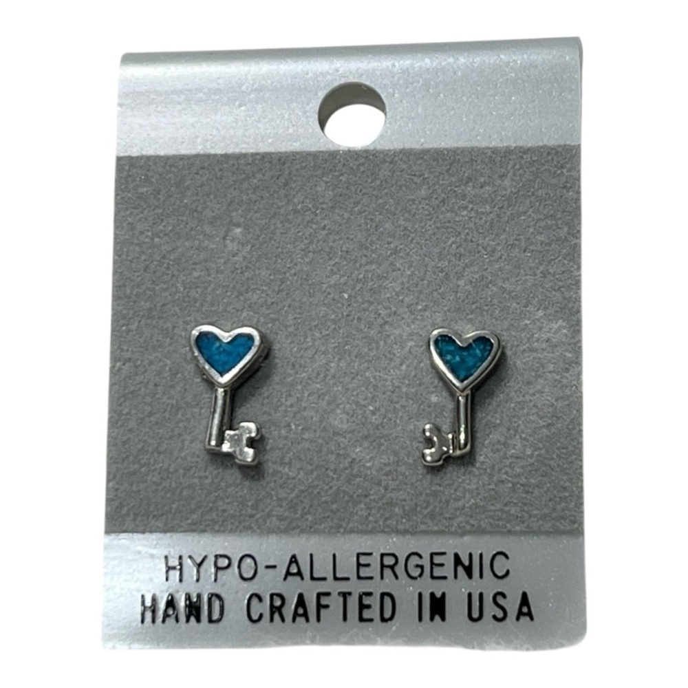 PRICE IS FIRM - Pair of Southwestern Silver Hypo-Allergenic Key Stud Earrings